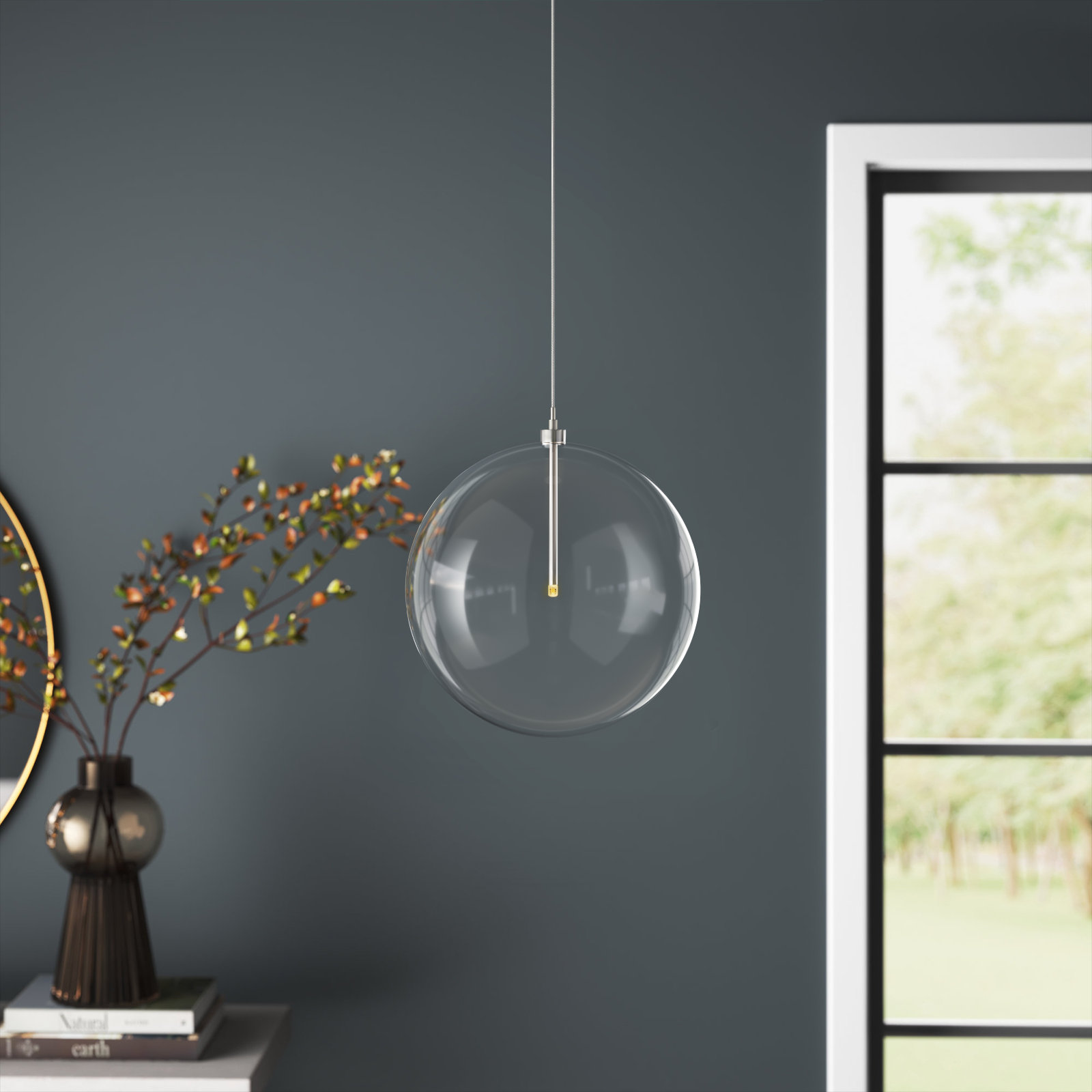 Jeanna Single Light Glass Dimmable Pendant, Nickel