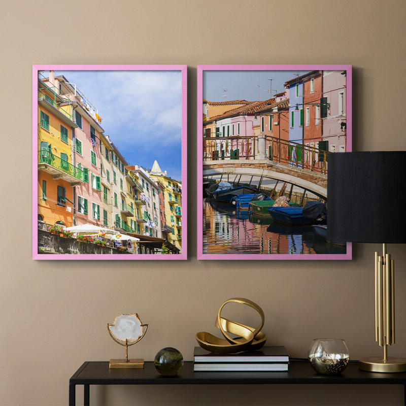 Cinque Terre - reproduction encadrée de qualité supérieure - prête à être accrochée - aucun clou requis - aucun clou requis