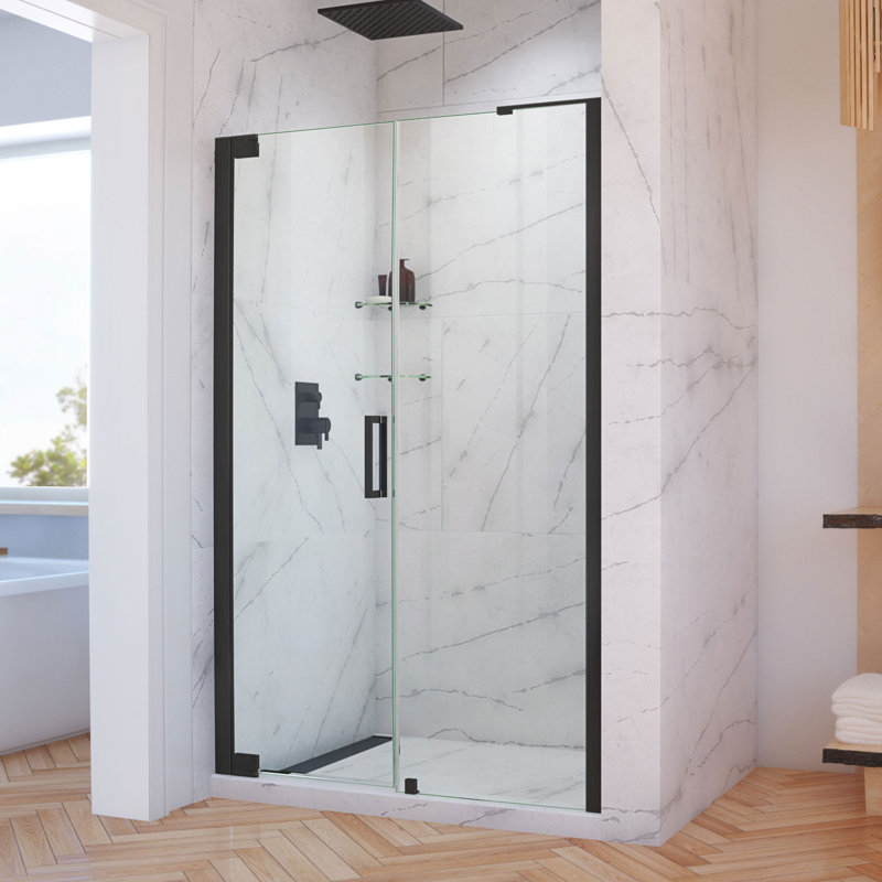 DreamLine Elegance-LS 49 - 51 inch W x 72 inch H Frameless Pivot Shower Door in Matte Black, Matte Black, 51"
