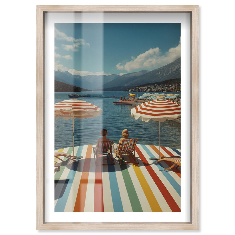«Lakefront Leisure Shadowbox Print Vintage Art Prints» par Notoriart, cadre blond, 24 x 36, H 37 po x l 25 po, Cadre blond