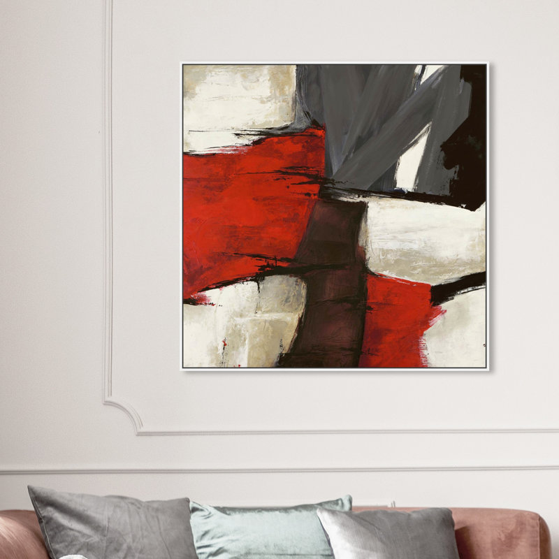 " Abstract Sai - Rubrum ", Framed Canvas, 40" H x 40" W, White
