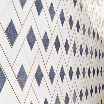 Zeta 12x16 Polished Marble and Brass Inlay Waterjet Mosaic Tile