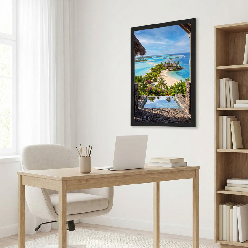 «Tropical Island Resort» avec toile lagon turquoise, 36"H x 24"W
