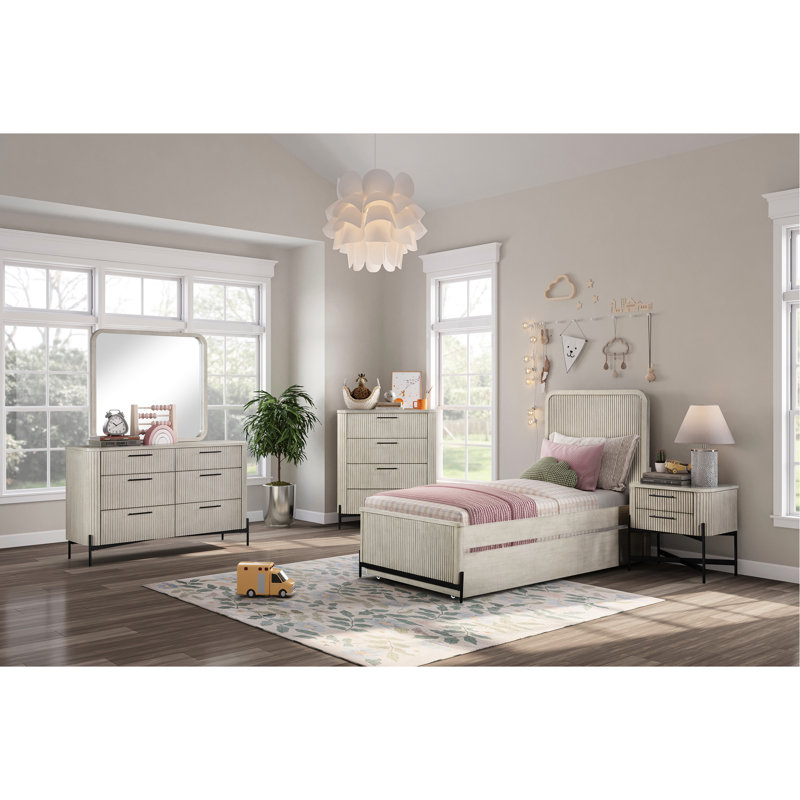 Lit simple taupe avec lit gigogne, ornement avant, couche extérieure en placage de bouleau, vision transitionnelle décontractée, bois massif et structure, 82 po de profondeur, 41 po de largeur, 54,72 po de hauteur, 172,8 lb de poids