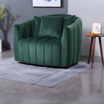 Fauteuil d'appoint pivotant en velours de qualité supérieure, conception de baril vert moderne pour le salon