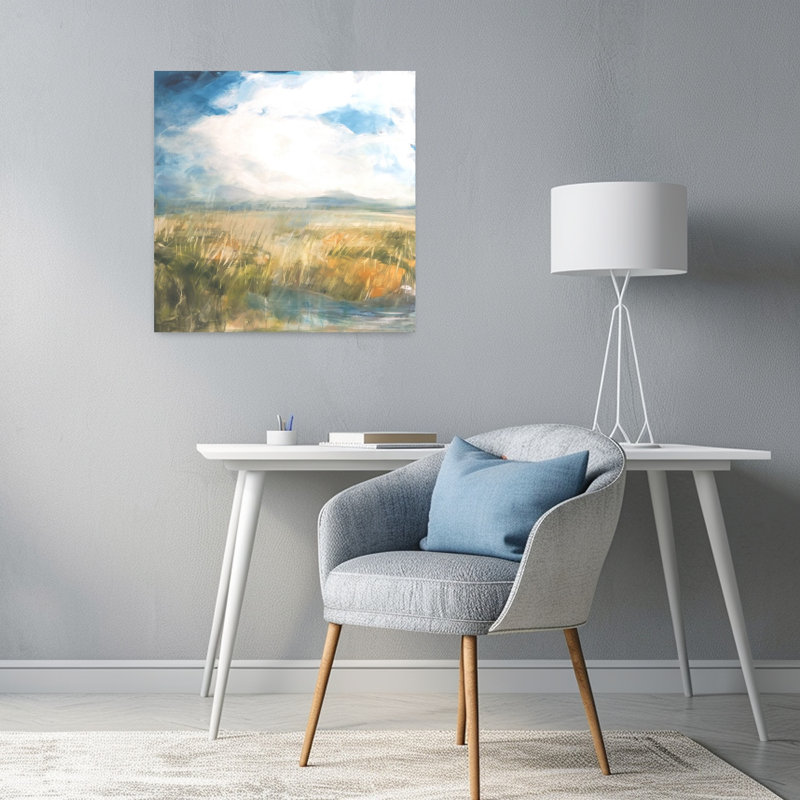 Été, art contemporain de paysage côtier abstrait, H 24 po x l 24 po