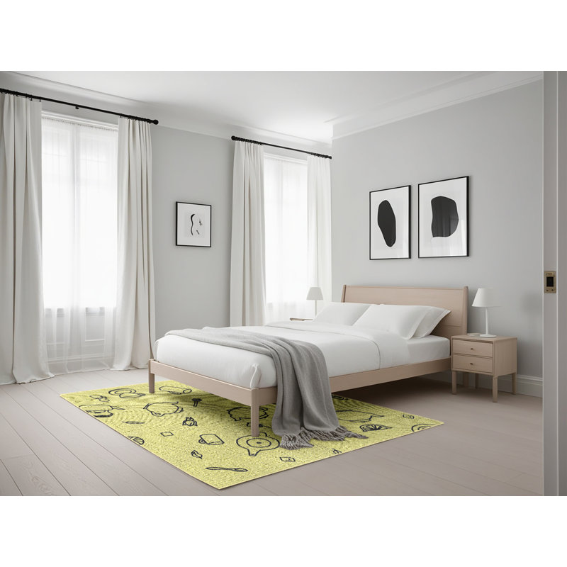 Tapis de zone jaune à motif, Rectangle 5 pi x 7 pi
