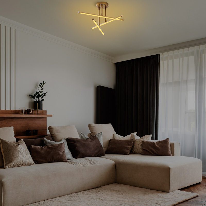Élégant lustre doré, 20,1 po x 10,2 po | Corps en métal avec plaque de base (5,1 po de diamètre, 3 po de hauteur) | SMD DEL 18 W, 3 000 K | Éclairage élégant pour le salon, la salle à manger et le vestibule | Design moderne et finition durable