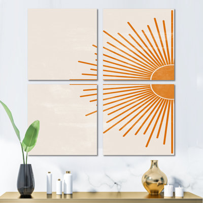 «Orange Sun Print I» - ensemble d'art moderne sur toile 4 pièces