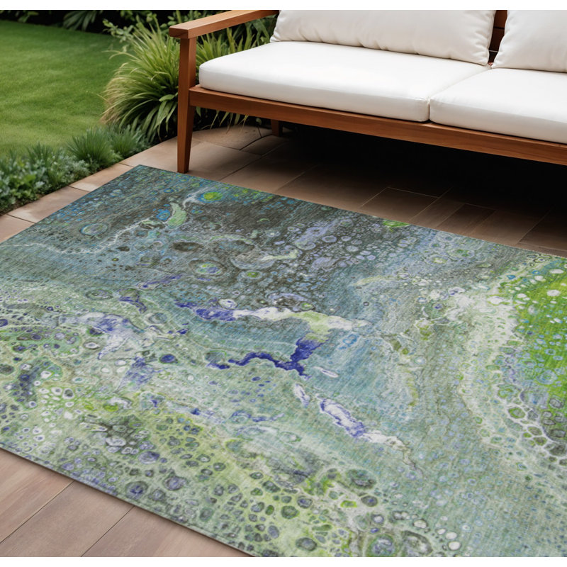 Tapis intérieur lavable abstrait vert et vert lime HomeRoots 9 pi x 12 pi