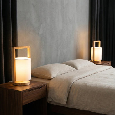 Wood Cylinder Table Lamps, Natural Wood Rustic Lighting Accent