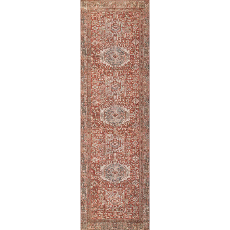 Bungalow Rose Campisi Traditional Medallion Polyester Red Area Rug, Runner 2'3" x 7'6"
