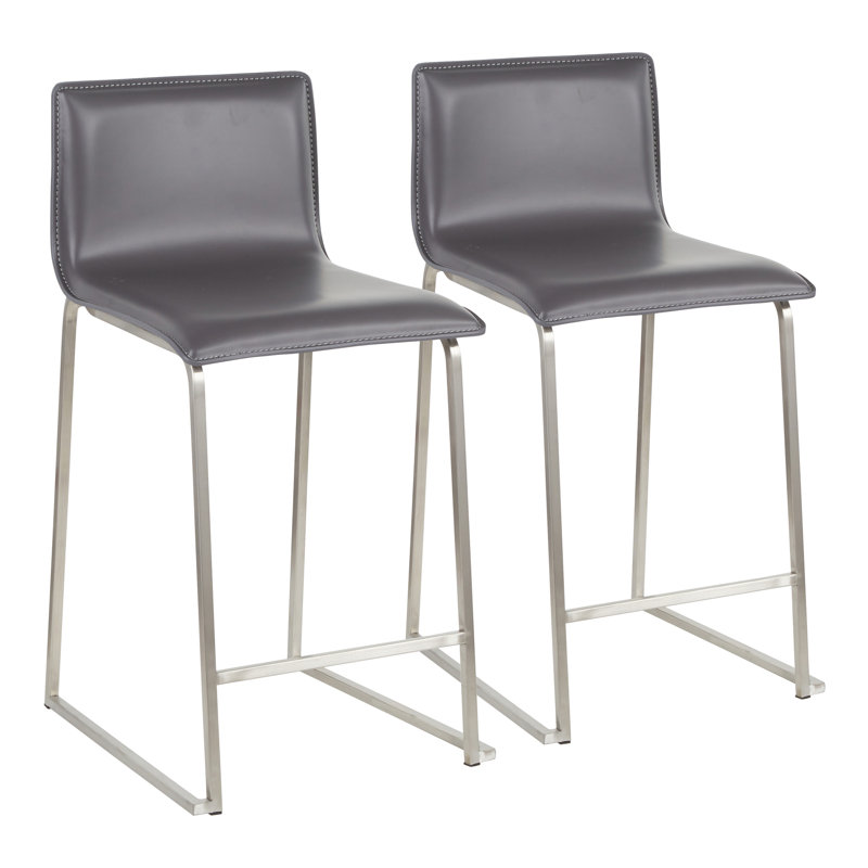 Tabouret de comptoir contemporain, Siège gris / cadre argenté