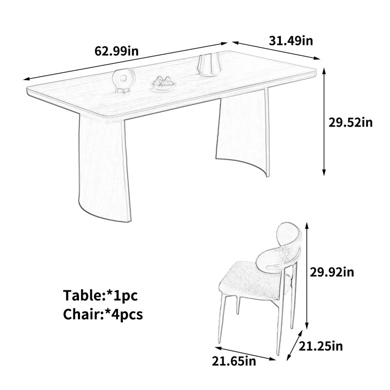 Table de salle à manger d'inspiration rétro, H 29,52 po x l 62,99 po x P 31,49 po, 5 Pieces: Table, 4 Chairs