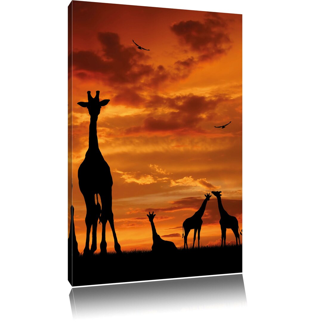 Leinwandbild Afrika Giraffen im Sonnenuntergang, Fotodruck