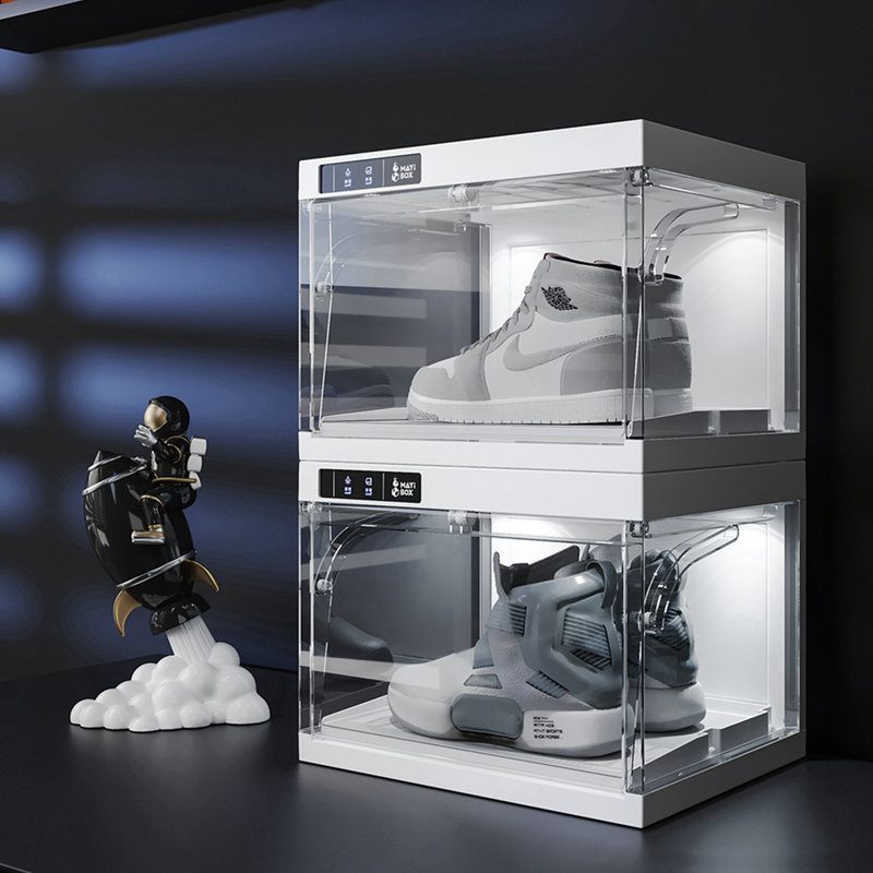 Smart LED Shoe Boxes Sneaker Display Case, Auto Clear Shoe Storage Boxes With LED Lights, Clear Plastic Stackable Shoe Storage Organizer For Sneaker, Figures (2 Pack)