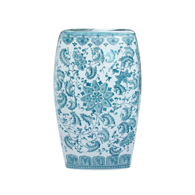 Floral patterned square ceramic stool by Dakota Fields