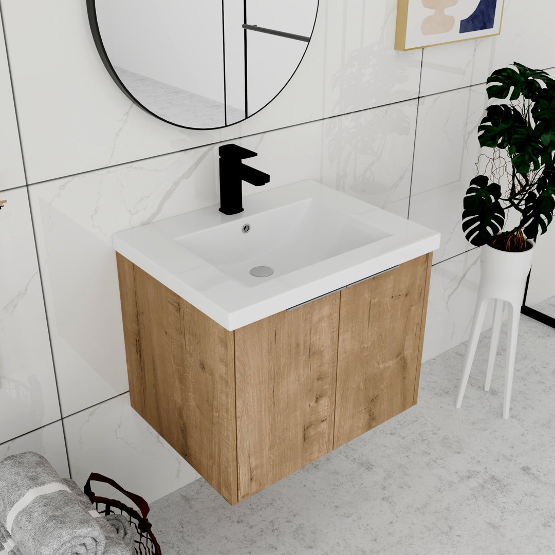 Argyl 24"Single Sink Wall Mounted Bathroom Vanity, Floating Vanity with 2 Doors and White Resin Sink Top Wrought Studio™