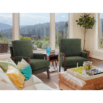 High Back Mid-century Modern Accent Armchair With Solid Wood Frame And Plush Cushions For Living Room