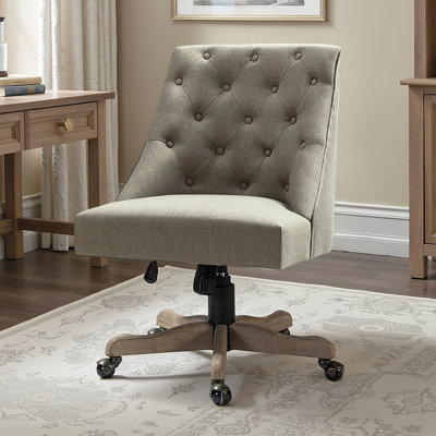 Jovita 38.5"H Farmhouse Tilting Task Chair with Solid Wood Base and Button-Tufted