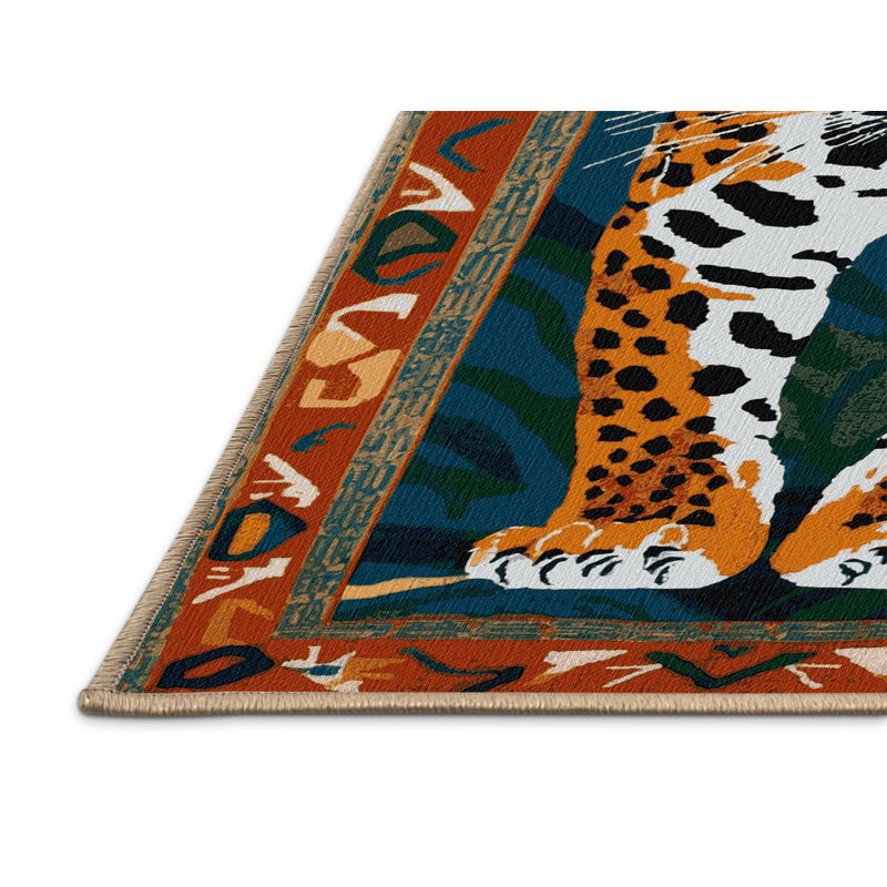 Washable Brazilian Jaguar Big Cats Area Rug, Rectangle 8' x 10'