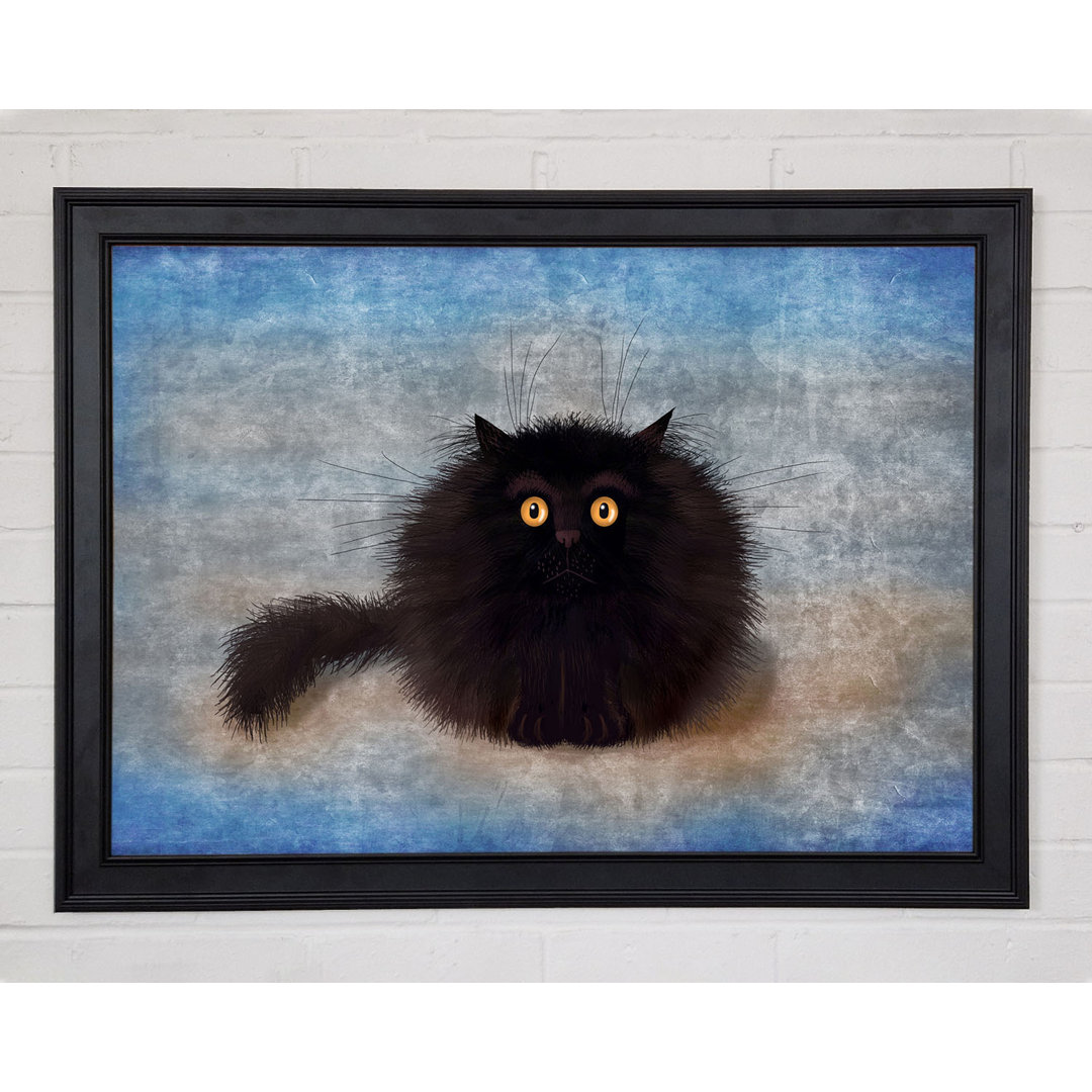 Black Fuzzy Cat Gerahmter Druck