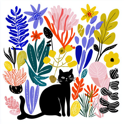 Art moderne sur toile tendue, "Modern Garden Cat I"