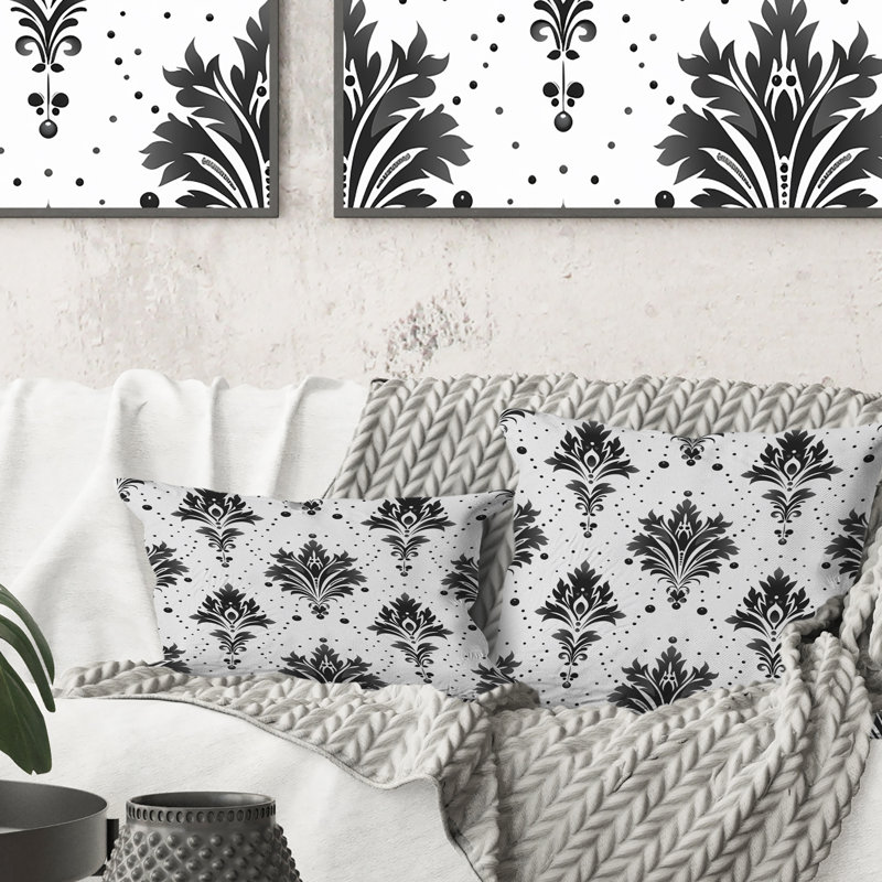Coussin lombaire noir et blanc damassé Glamour I