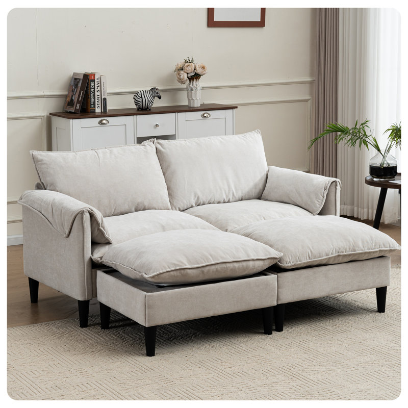 Causeuse avec rangement et repose-pieds, Beige