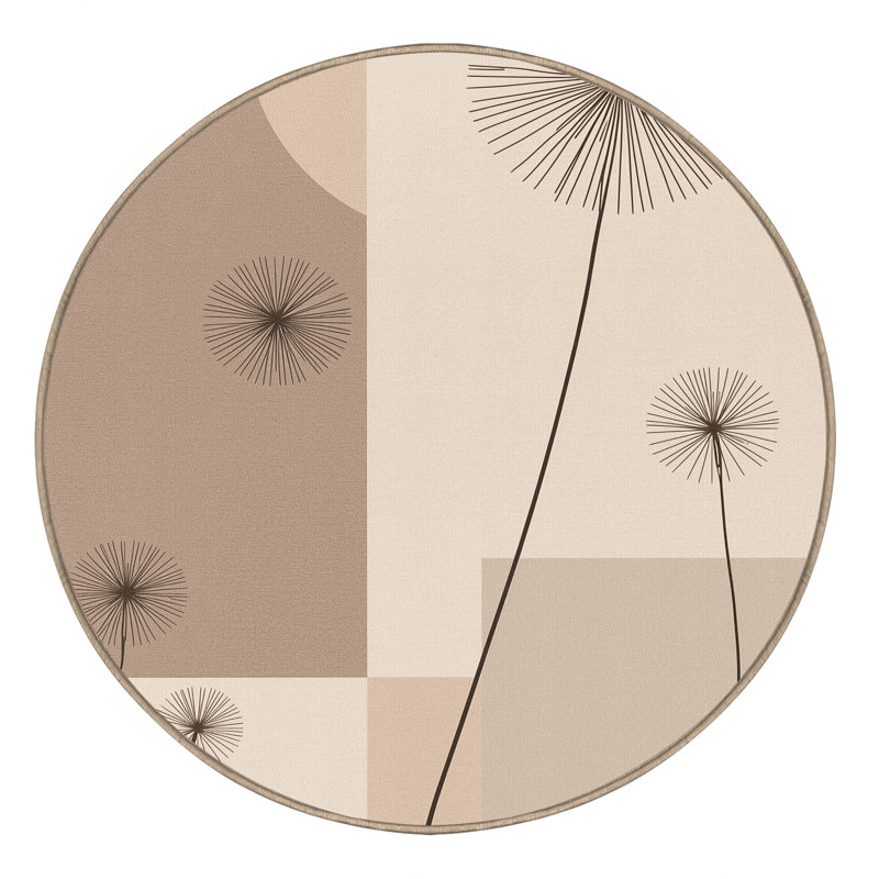 Tapis beige pissenlit minimaliste transparent lavable à la machine - reliure beige, Carré 5 pi