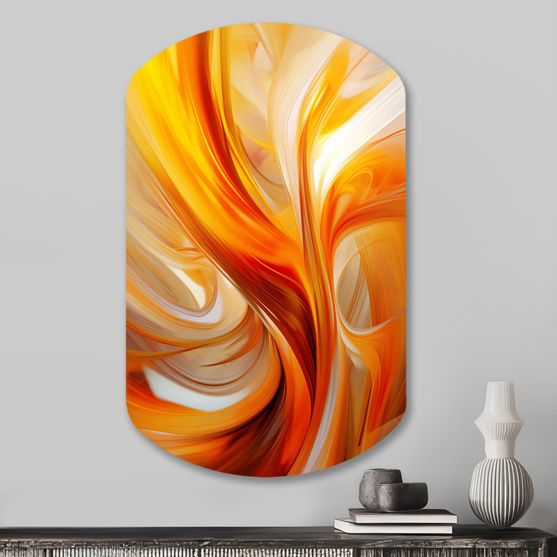Orange Abstract Warm Fractal Design VII - Fractals Cylinder Shape Irregular Metal Wall Decor, 31" H x 19" W x 1" D