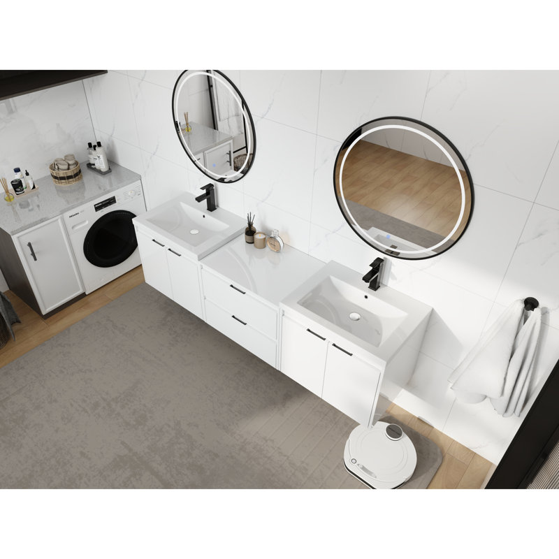 Double Vanity Cabinet And Sink, 70.7 Inch Plywood, Modern Floating Bathroom