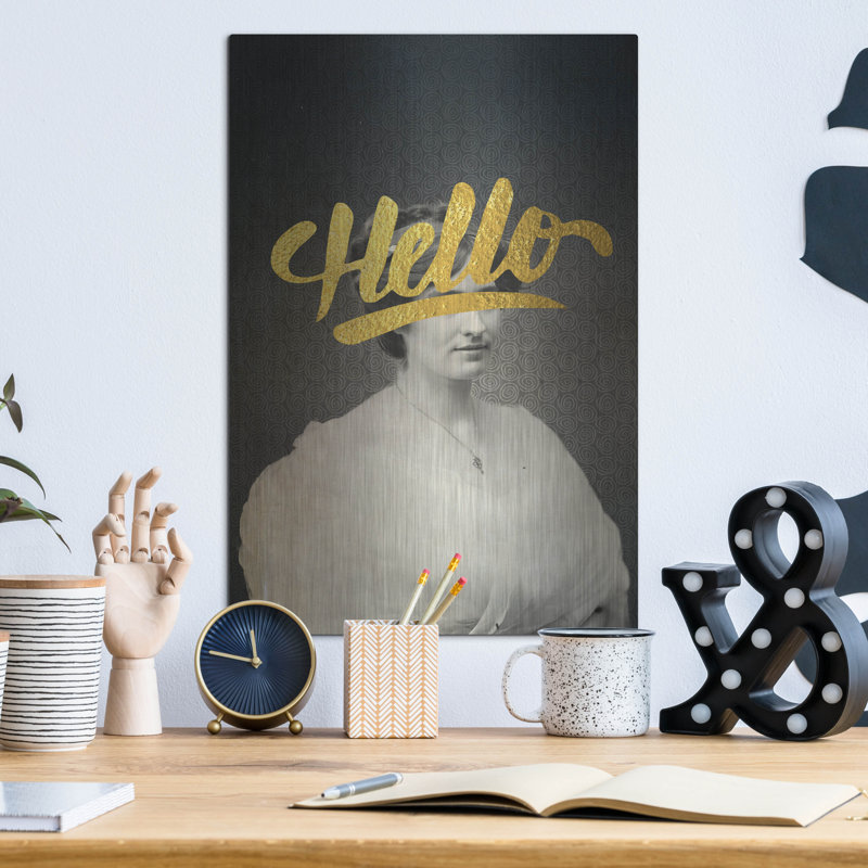 Trinx 'Hello' by Elo Marc, Metal Wall Art, 12"x16", 16" H x 12" W