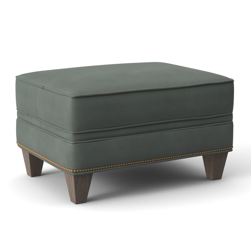 Taraval Ottoman, Aline Light Gray Stonewash Genuine Leather, Stone, French Natural