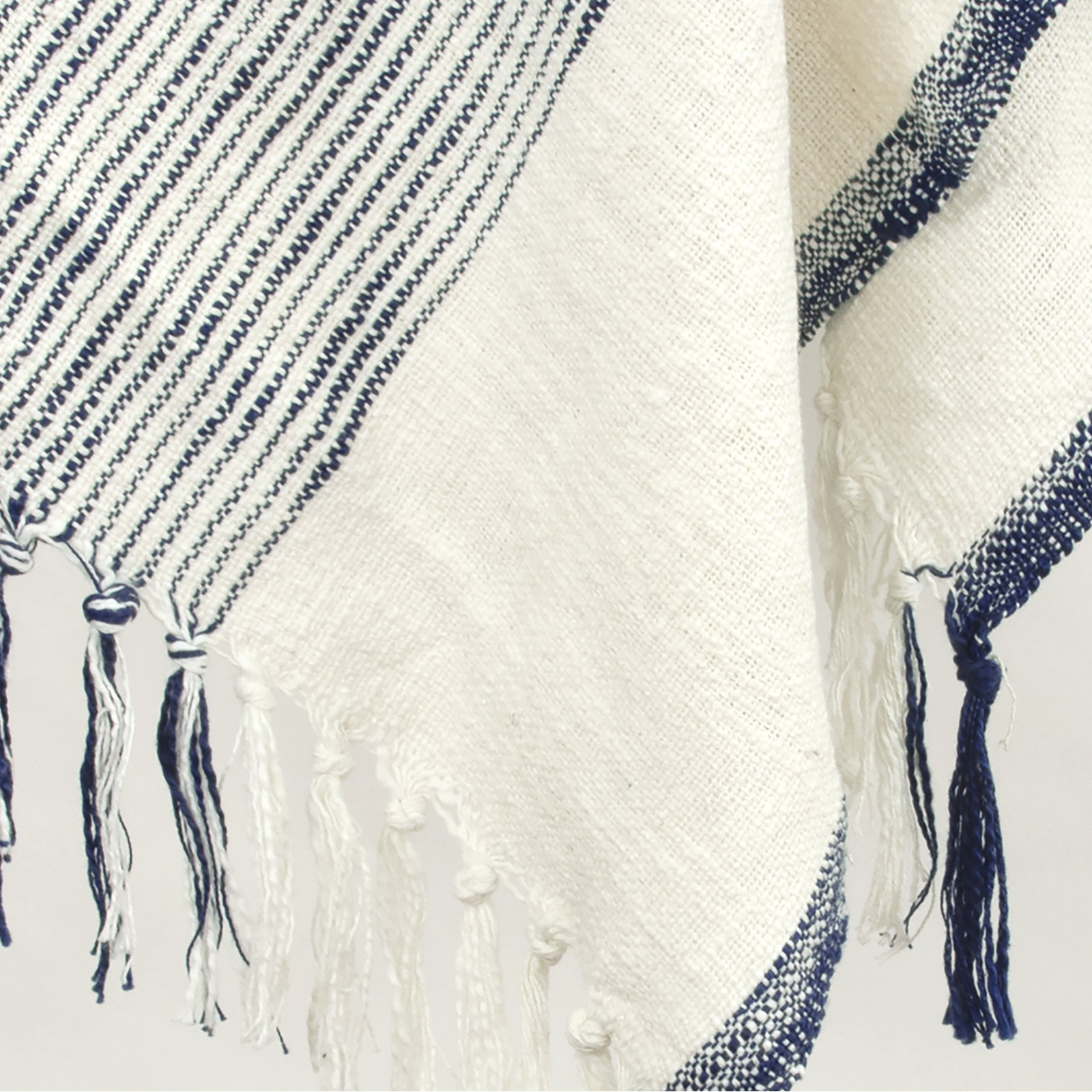 Hopkins Cotton Throw Blanket, Ivory/Blue