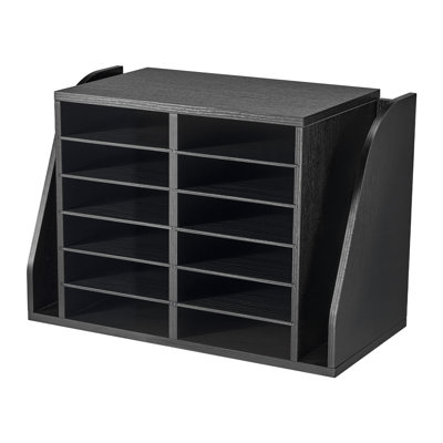 Black 12-Compartment Literature Organizer with Side Vertical Storage for Office and Home