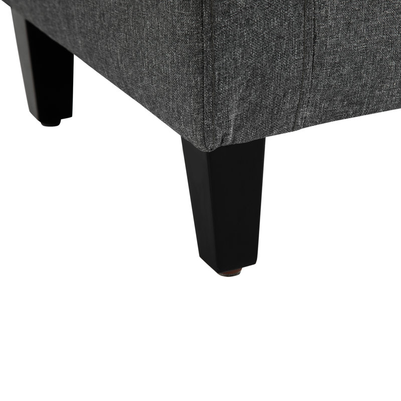 Banc de rangement pour le salon en lin gris, plateau relevable avec bouton, pratique comme repose-pieds, lit et nombreux espaces polyvalents