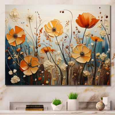 Fleurs oranges saisonnières collage saisonnier II - Fleurs saisonnières murales