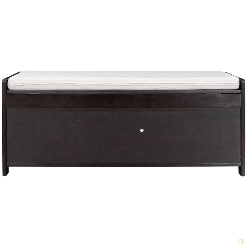 Storage Bench With 3 Shutter-Shaped Doors, Shoe Bench With Removable Cushion And Hidden Storage Space, Espresso