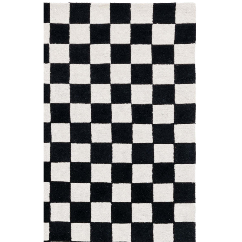 Grandberry Ebony Hand Tufted Wool/Cotton Geometric Rug in Black/Ivory, Rectangle 8' x 10'