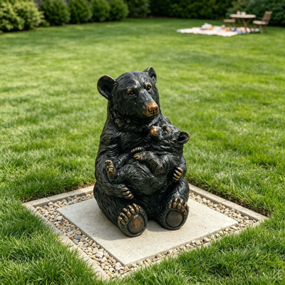 Rustic Animal Mother Bear Hugging Cub Garden Statue for Patio Fence Walkway Yard Lawn Outdoor Home Ornament