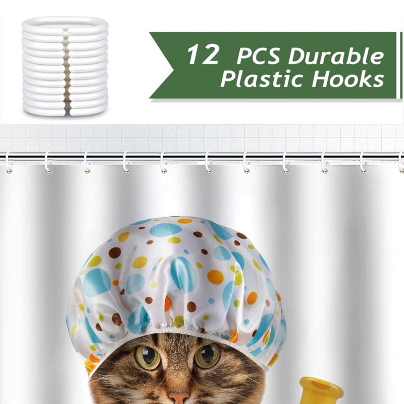 Drôle de rideau de douche Funny Animal, Chat blanc