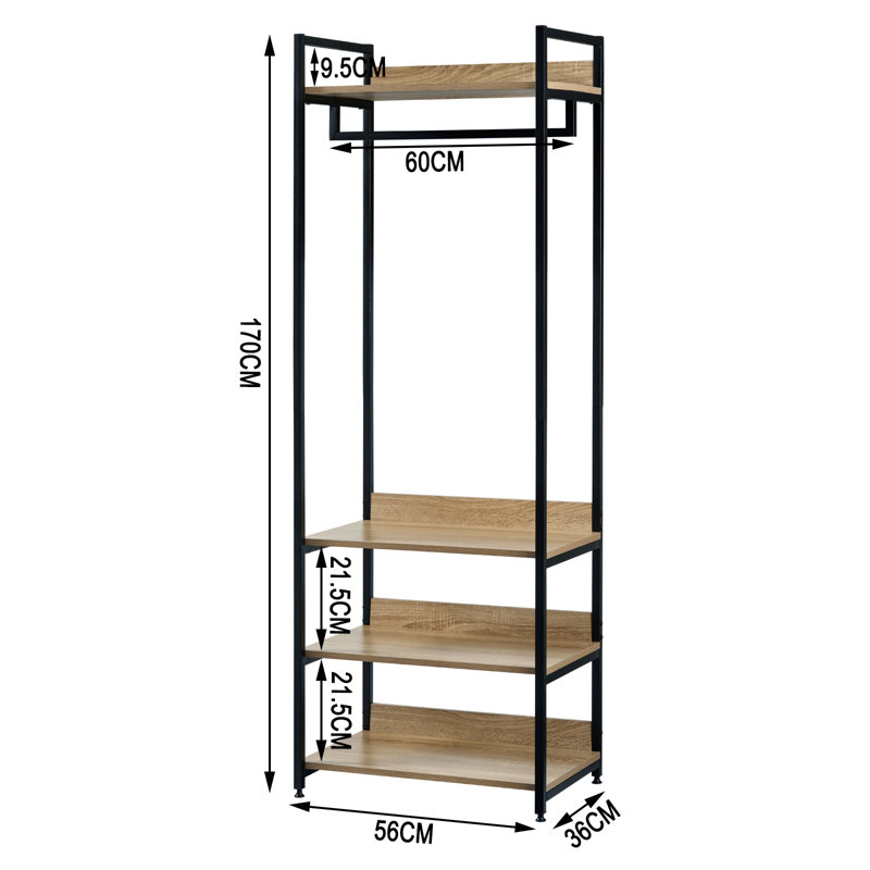 Monarrez 56cm Industrial Pipe Clothing Rack, Black/Light Oak