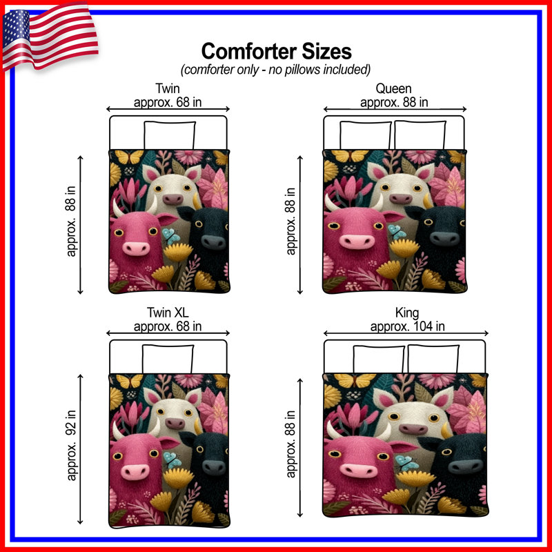 Whimsical Cows And Flowers Comforter, Queen