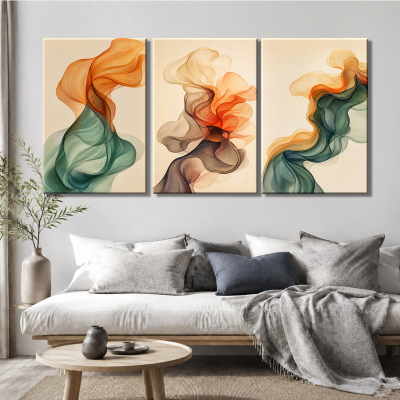 3 panneaux d'art mural en toile dégradé de soie fluide abstrait, 16*24inch*3