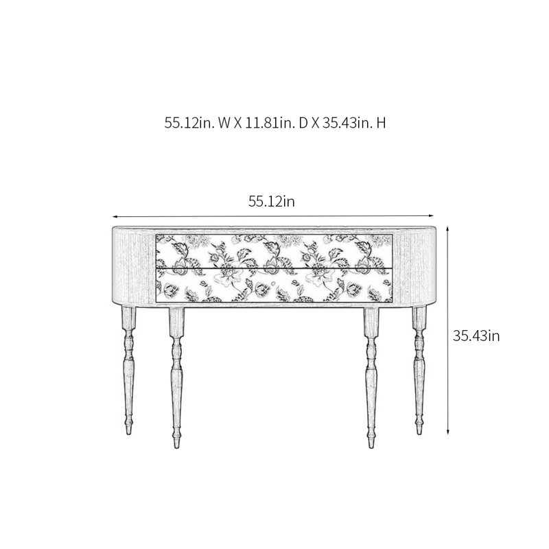 Console rétro élégante avec 2 tiroirs, H 35,43 po x l 55,12 po x P 11,81 po