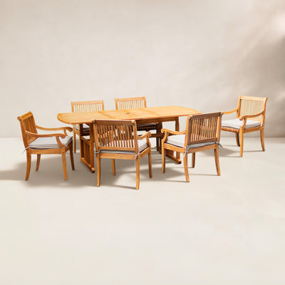 Dellroy 6 - Person Extendable Teak Patio Dining Set With Cushions by Birch Lane