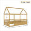 Lit plateforme pour chambre d'enfant avec cadre de maison simple en pin massif naturel avec garde-corps