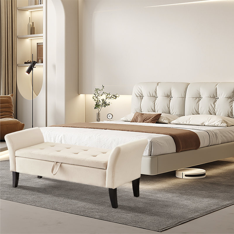 Guitto Velvet Upholstered Storage Bench, Beige