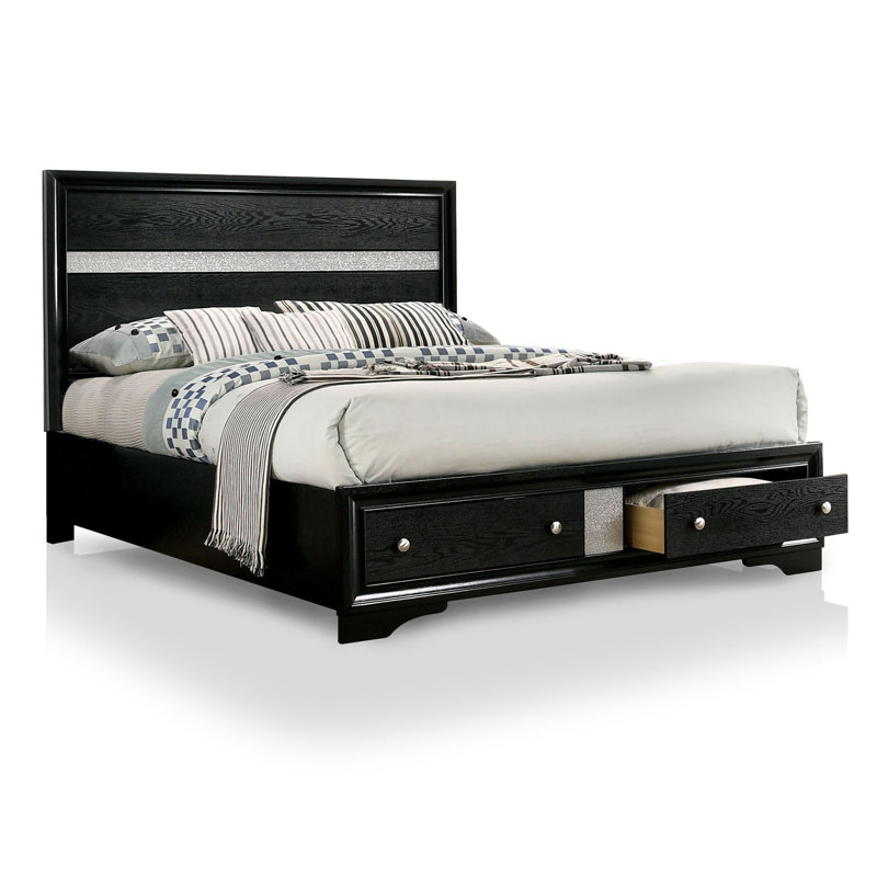 Ensemble de chambre à coucher 3 pièces Sana, Grand, Noir, 2 Pieces: Bed, Nightstands